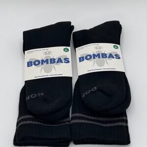 Bombas XL Black Crew Calf Socks Cushioned Arch Support‎ Athletic 2 Pair NEW